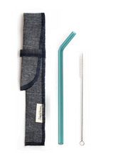 Load image into Gallery viewer, SIngle Bent Glass Straw Set in Sleeve with brush (lots of colors) - Give Back Goods
