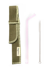 Load image into Gallery viewer, SIngle Bent Glass Straw Set in Sleeve with brush (lots of colors) - Give Back Goods
