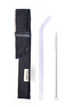 Load image into Gallery viewer, SIngle Bent Glass Straw Set in Sleeve with brush (lots of colors) - Give Back Goods
