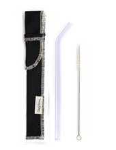 Load image into Gallery viewer, SIngle Bent Glass Straw Set in Sleeve with brush (lots of colors) - Give Back Goods
