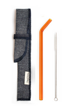 Load image into Gallery viewer, SIngle Bent Glass Straw Set in Sleeve with brush (lots of colors) - Give Back Goods
