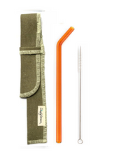 Load image into Gallery viewer, SIngle Bent Glass Straw Set in Sleeve with brush (lots of colors) - Give Back Goods
