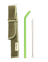 Load image into Gallery viewer, SIngle Bent Glass Straw Set in Sleeve with brush (lots of colors) - Give Back Goods
