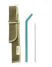 Load image into Gallery viewer, SIngle Bent Glass Straw Set in Sleeve with brush (lots of colors) - Give Back Goods

