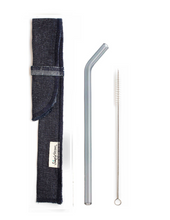 Load image into Gallery viewer, SIngle Bent Glass Straw Set in Sleeve with brush (lots of colors) - Give Back Goods
