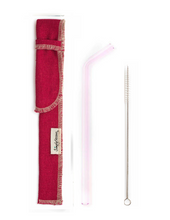Load image into Gallery viewer, SIngle Bent Glass Straw Set in Sleeve with brush (lots of colors) - Give Back Goods
