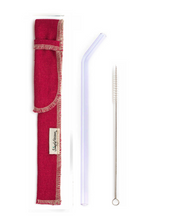 Load image into Gallery viewer, SIngle Bent Glass Straw Set in Sleeve with brush (lots of colors) - Give Back Goods
