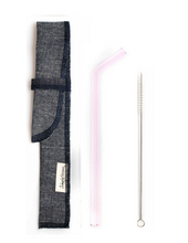 Load image into Gallery viewer, SIngle Bent Glass Straw Set in Sleeve with brush (lots of colors) - Give Back Goods
