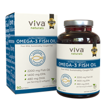 Load image into Gallery viewer, Viva Naturals Omega 3 Fish Oil 90 capsules, bottle and box

