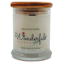 Load image into Gallery viewer, Wonderful Scents 12 oz Wood Wick Scented Candle Cedarwood and Amber

