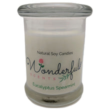 Load image into Gallery viewer, Wonderful Scents 8oz Eucalyptus Spearmint Status Jar Candle Cotton Wick Glass Lid
