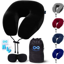 Load image into Gallery viewer, Everlasting Comfort Memory Foam Airplane Travel Pillow Kit Black
