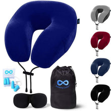Load image into Gallery viewer, Everlasting Comfort Memory Foam Airplane Travel Pillow Kit Blue
