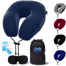 Load image into Gallery viewer, Everlasting Comfort Memory Foam Airplane Travel Pillow Kit Navy Blue
