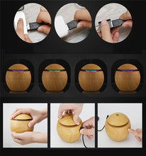 Load image into Gallery viewer, Operation of Light Wood Grained USB 130 ml Ultrasonic Cool Mist Essential Oil Diffuser with LED
