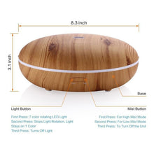 Load image into Gallery viewer, Size of 350 ml Essential Oil Diffuser With Cool Mist &amp; Color LED Light Wood
